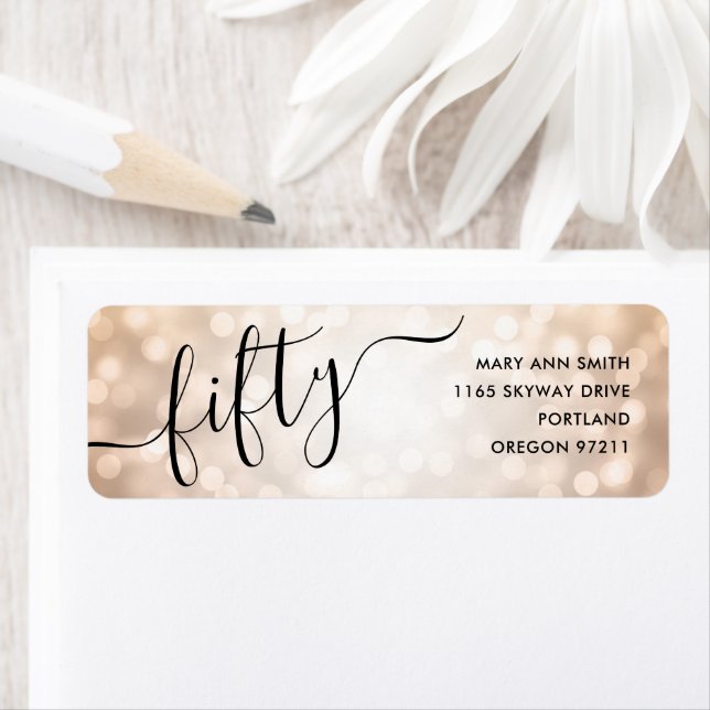 Elegant Fifty Rose Gold Lights 50th Birthday Label (Insitu)