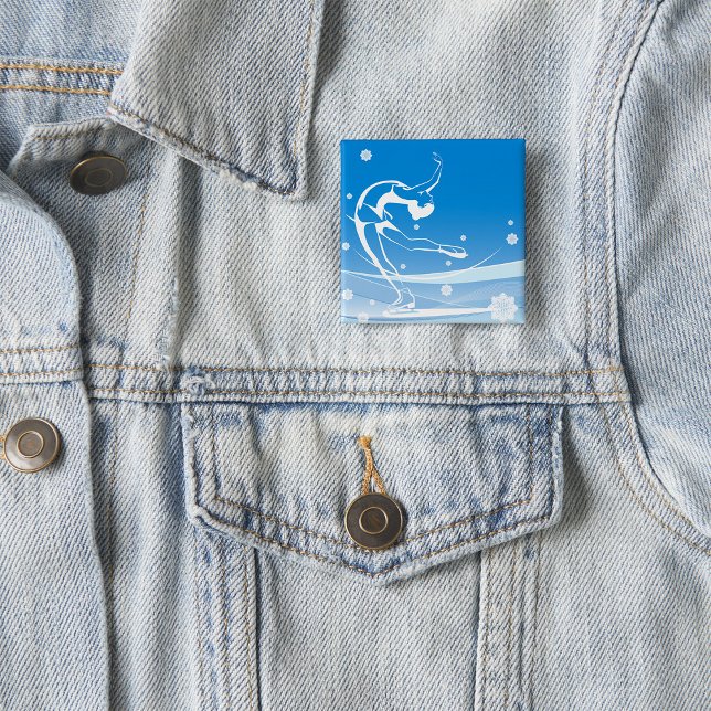 Elegant Figure Skater Silhouette Snowflakes Button (Creator Uploaded)