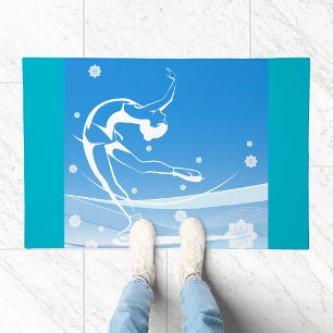 Elegant Figure Skater Silhouette Snowflakes Doormat