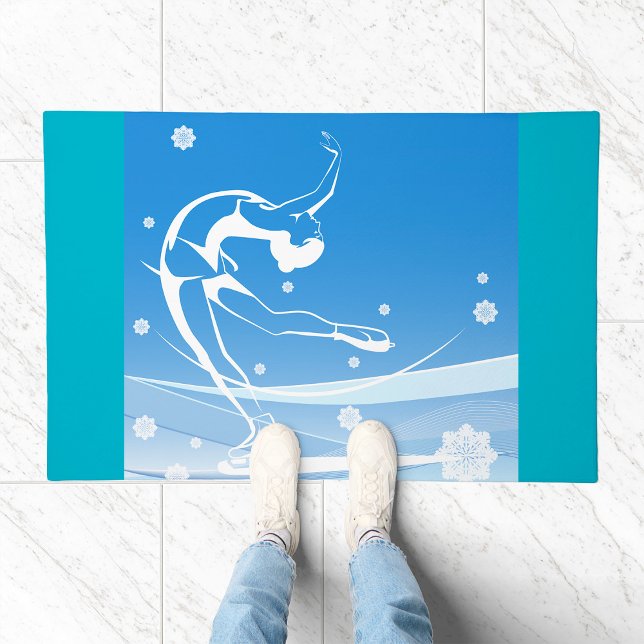 Elegant Figure Skater Silhouette Snowflakes Doormat (Creator Uploaded)