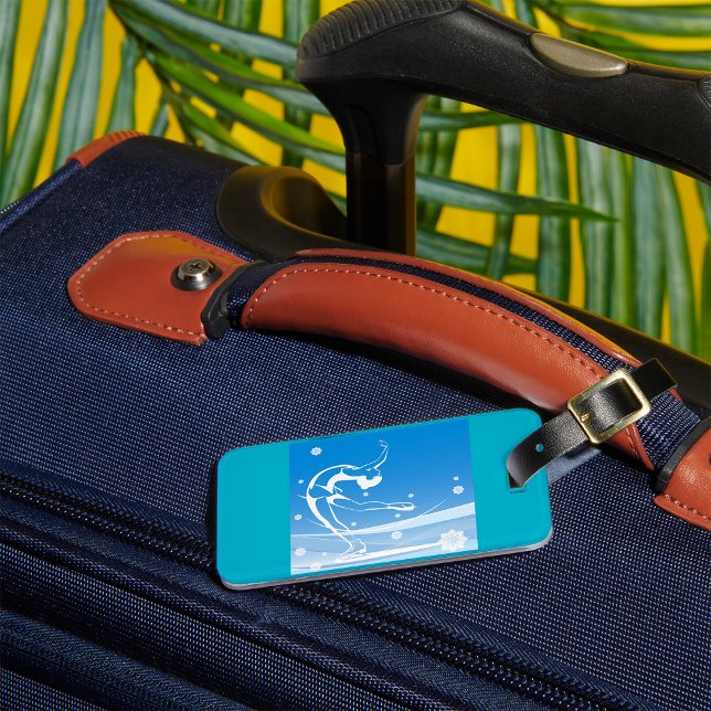 Elegant Figure Skater Silhouette Snowflakes Luggage Tag (Creator Uploaded)