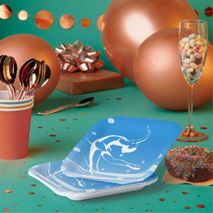 Elegant Figure Skater Silhouette Snowflakes Paper Plates