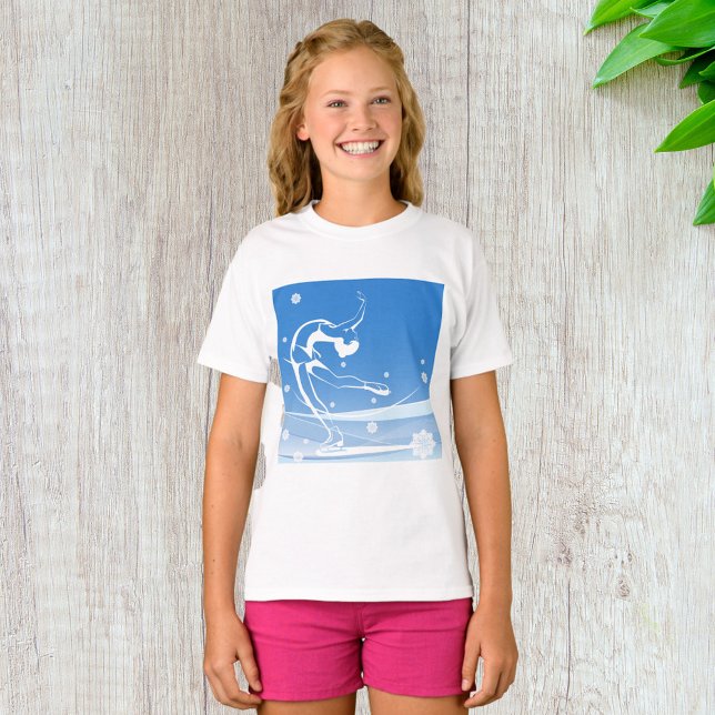 Elegant Figure Skater Silhouette Snowflakes T-Shirt (Creator Uploaded)