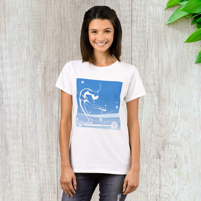 Elegant Figure Skater Silhouette Snowflakes T-Shirt (Creator Uploaded)