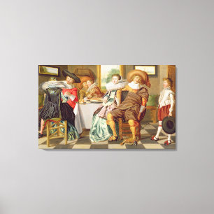 Elegant Figures Feasting at a Table Canvas Print