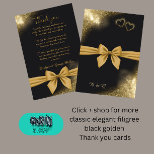 elegant filigree  black golden wedding thanks card