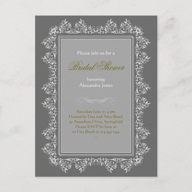 Elegant Filigree Bridal Shower Party Invitation 8 (Front)