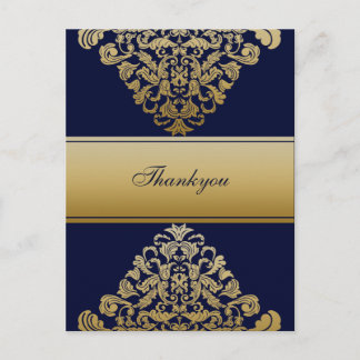 Elegant Filigree Navy Gold Wedding Postcard