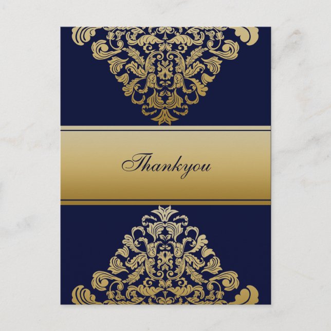 Elegant Filigree Navy Gold Wedding Postcard (Front)