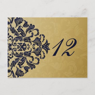Elegant Filigree Navy Gold Wedding Postcard