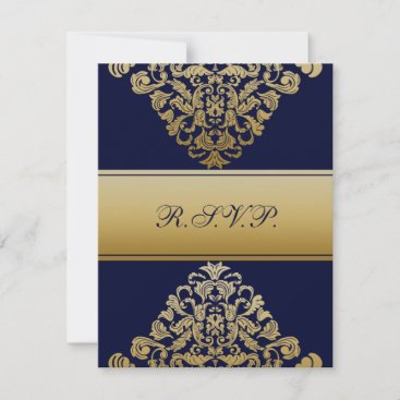 Elegant Filigree Navy Gold Wedding RSVP Card