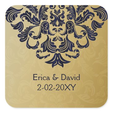 Elegant Filigree Navy Gold Wedding Square Sticker