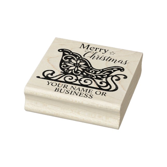 Elegant Filigree Santa Sleigh Personalized Name Rubber Stamp (Stamp)