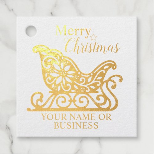 Elegant Filigree Santa Sleigh Personalized Name Se Foil Favor Tags