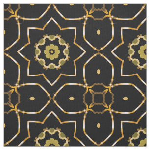 Elegant Filigree Sparkly Shiny Gold & Black Mosaic Fabric