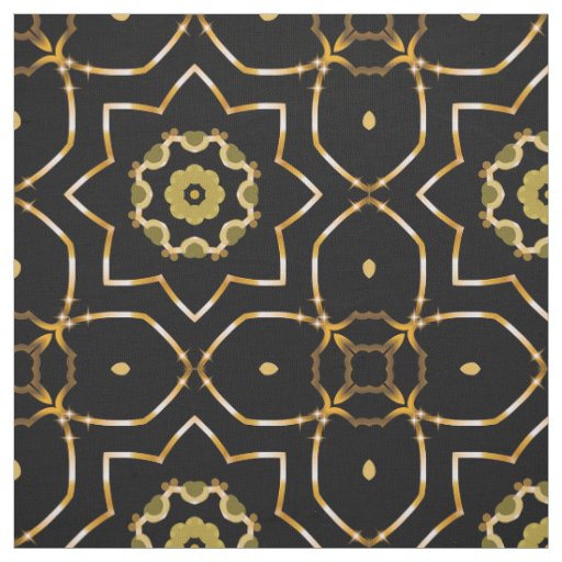 Elegant Filigree Sparkly Shiny Gold & Black Mosaic Fabric