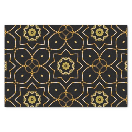 Elegant Filigree Sparkly Shiny Gold  Black Mosaic Tissue Paper