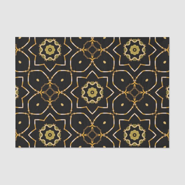 Elegant Filigree Sparkly Shiny Gold & Black Mosaic Tissue Paper (Front)
