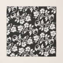 Elegant filigree white flowers Modern trendy Black