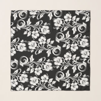 Elegant filigree white flowers Modern trendy Black Scarf