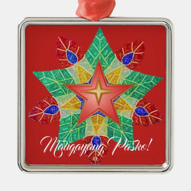 Elegant Filipino Parol Style, FilAm, Philippines Metal Ornament (Front)
