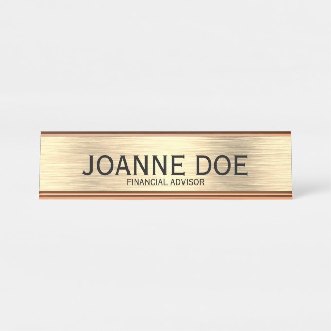 Elegant Financial Advisor Metallic Desk Name Plate (Front)