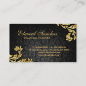 Elegant Financial Planner Gold Leaf Black Gray Business Card (Back)