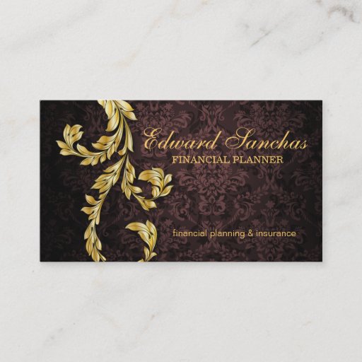 Customizable Elegant Financial Planner Gold Leaf Brown Business Card Templates