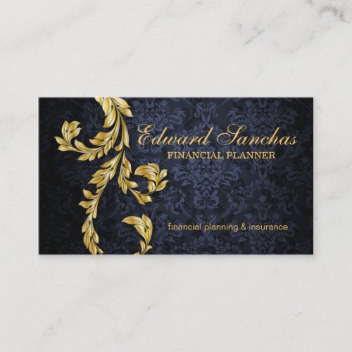 Elegant Financial Planner Gold Leaf Navy Blue Business Card Template