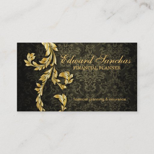 Customizable Elegant Financial Planner Gold Leaf Olive Green Business Card