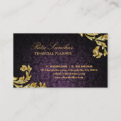 Elegant Financial Planner Gold Leaf Purple Business Card (Back)