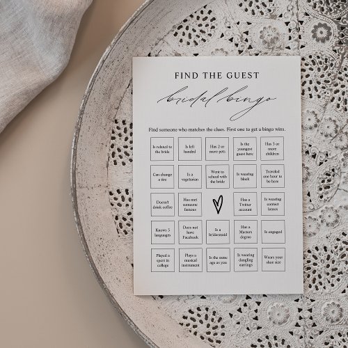 Elegant Find the Guest Bridal Shower Bingo Game Invitation