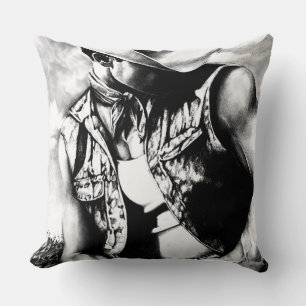 Elegant Fine Art Drawing Of Western Cowboy Theme Throw Pillow