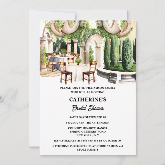Elegant fine dining poplar topiary restaurant invitation (Front)