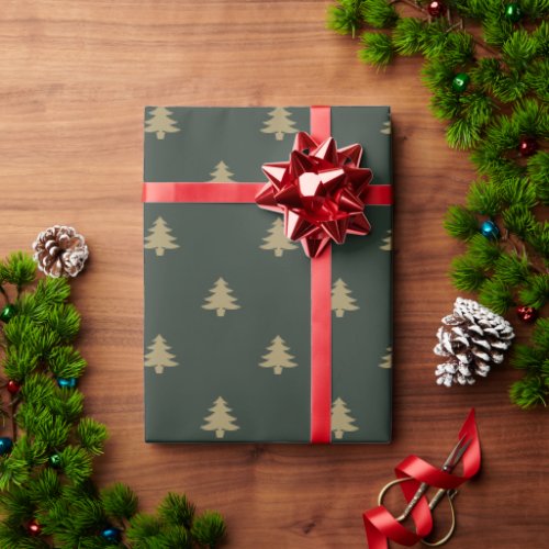 Elegant fir green gold minimalist Christmas trees  Wrapping Paper