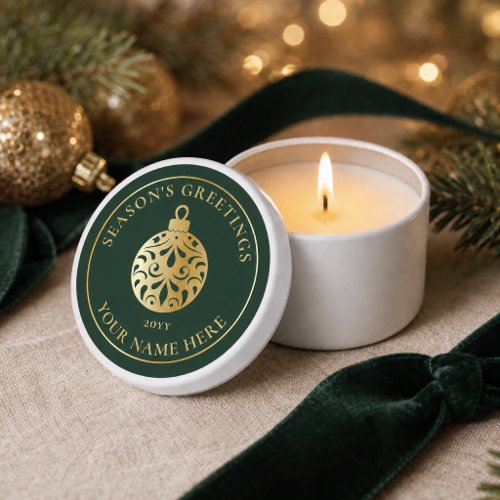 Elegant Fir Green Gold Ornament Season’s Greetings Mini Candle Favors