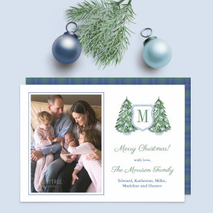 Holiday Photo Card Template, Christmas Preppy Blue and White