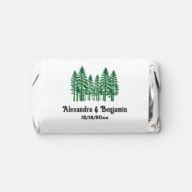 Elegant Fir Trees #C Wedding Couple Name Date Hershey's Miniatures (Front)