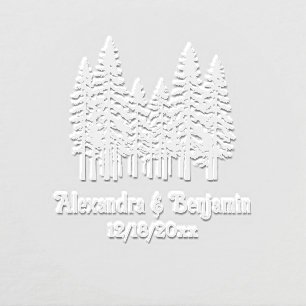 Elegant Fir Trees Wedding Couple Name Date Embosser