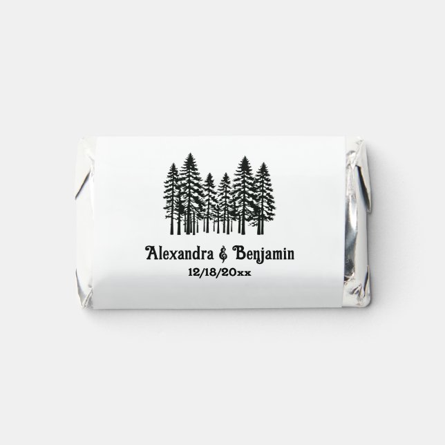 Elegant Fir Trees Wedding Couple Name Date Hershey's Miniatures (Front)