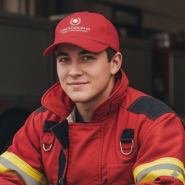 Elegant Fire House Station White Laurel Performance Cap (FireHall Firefighter Red Hat Cover Photo)