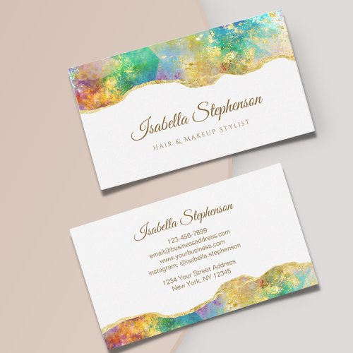 Elegant Fire Opal Rainbow Gemstone Modern Business Card