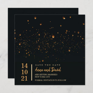 Elegant Fire Sky Lantern Save The Date Invitation