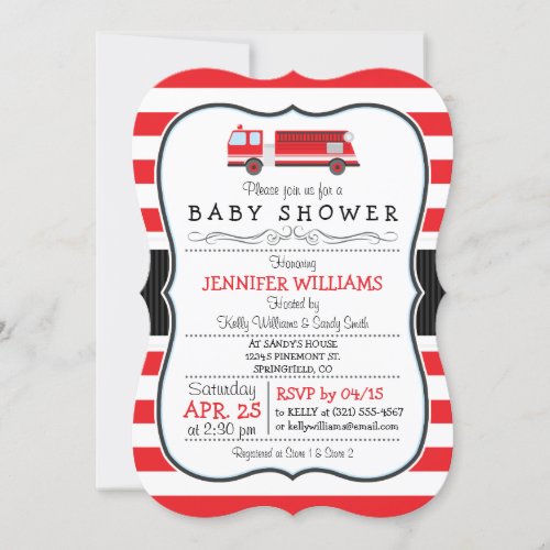 Elegant Fire Truck Baby Shower Invitation 5" X 7" Invitation Card