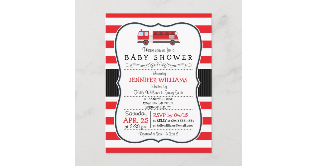 Elegant Fire Truck Baby Shower Invitation | Zazzle.com