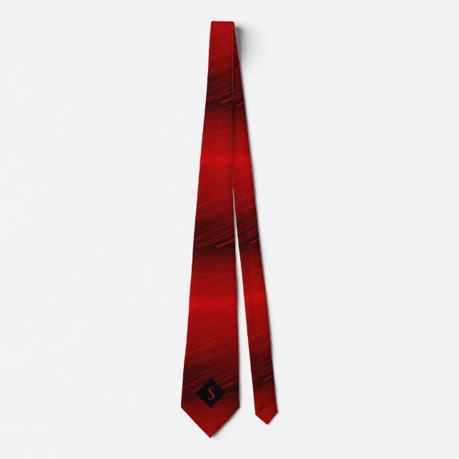 Elegant Firebrick Red & Black Monogram Necktie (Front)