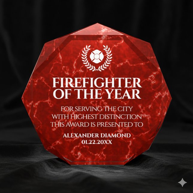 Elegant Firefighter of the Year Red Marble Award (Elegant Firefighter of the Year Acrylic Award Cover Photo)