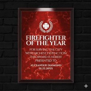 Elegant Firefighter of the Year Red Marble Award Plaque