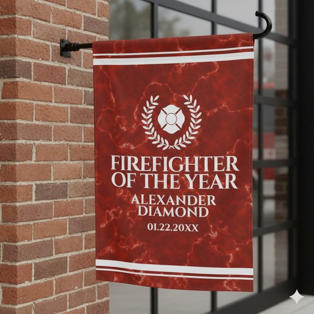 Elegant Firefighter of the Year Red Marble House Flag (Elegant Firefighter of the Year House Flag Cover Photo)