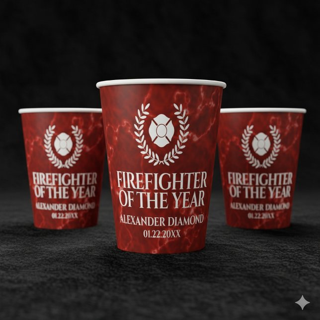 Elegant Firefighter of the Year Red Marble Paper Cups (Elegant Firefighter of the Year Red Marble Paper Cups Cover Photo)